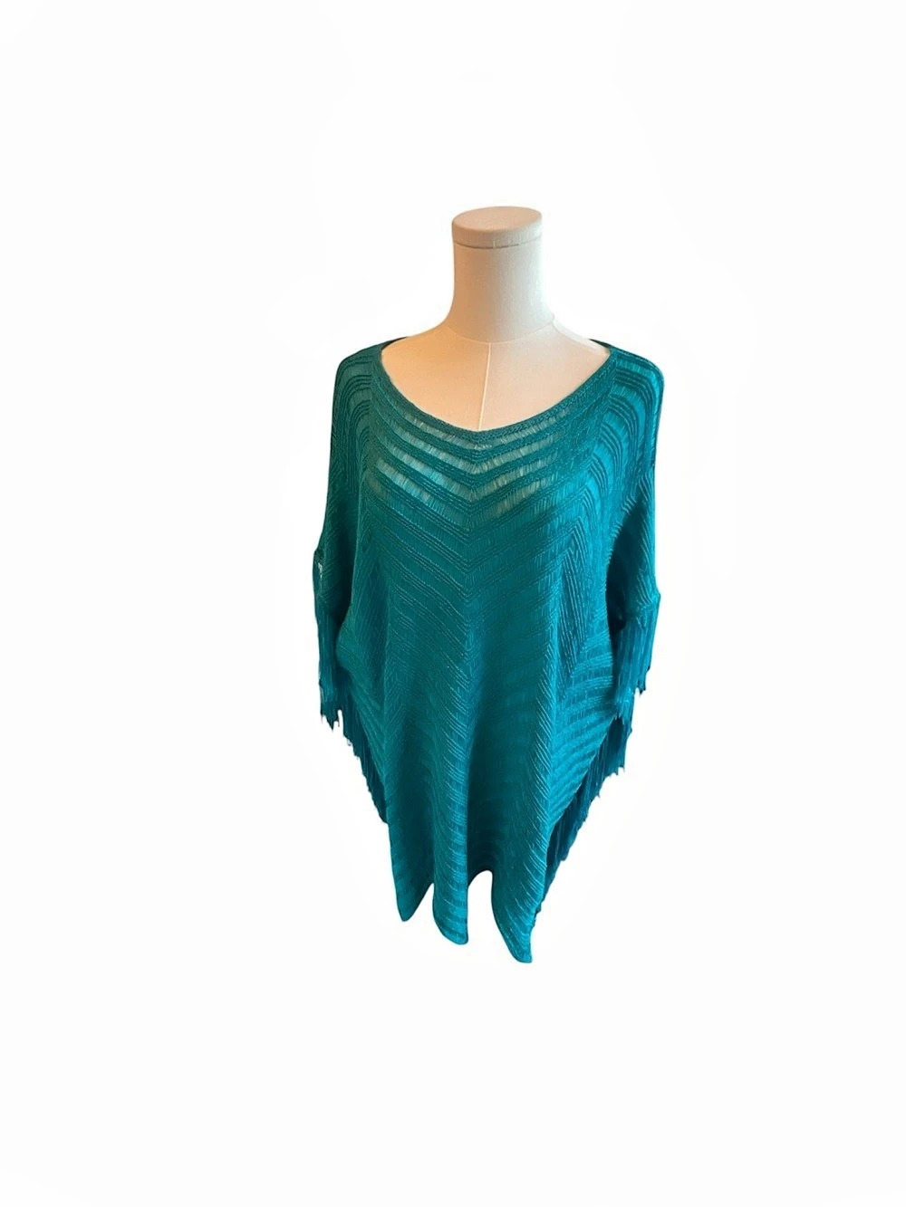 Alberto Makali Fringe Poncho in Blue Size L